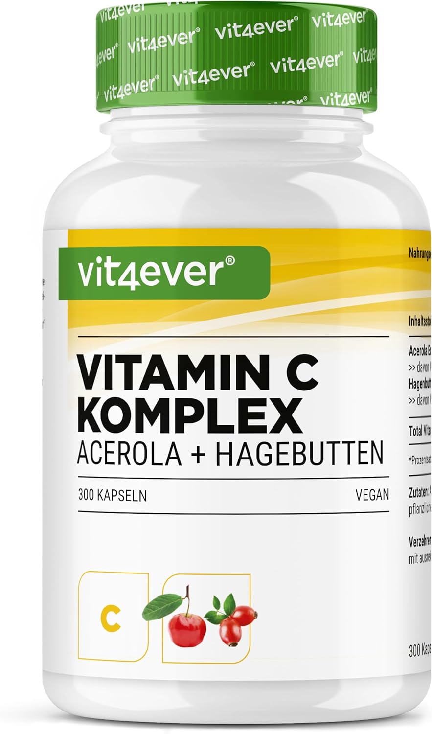 Complexe de vitamine C naturelle - 300 gélules en réserve de 5 mois -…